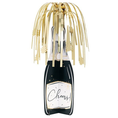 New Year Foil Stamped Champagne Bottle Centrepiece With Foil Fringe 40.6cm - The Party Marketplace