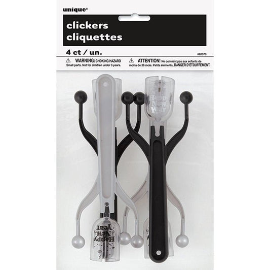 New Year Party Clickers - Black & Silver (Pack of 4) - The Party Marketplace