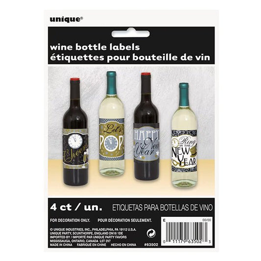 New Year Wine Bottle Labels (Pack of 4) - The Party Marketplace