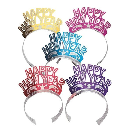 New Year's Glitter Tiaras - Assorted Colours (Pack of 12) - The Party Marketplace