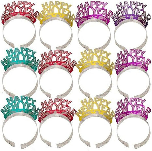 New Year's Glitter Tiaras - Assorted Colours (Pack of 12) - The Party Marketplace