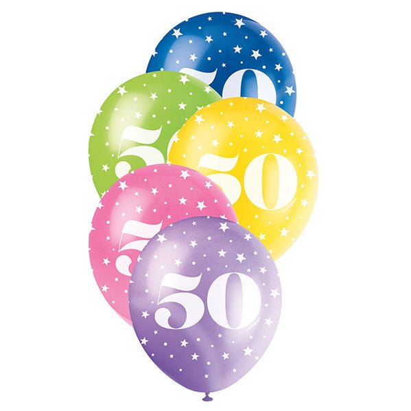 Number "50" Assorted Colour Pearl Balloons 30cm (Pack of 5) - The Party Marketplace