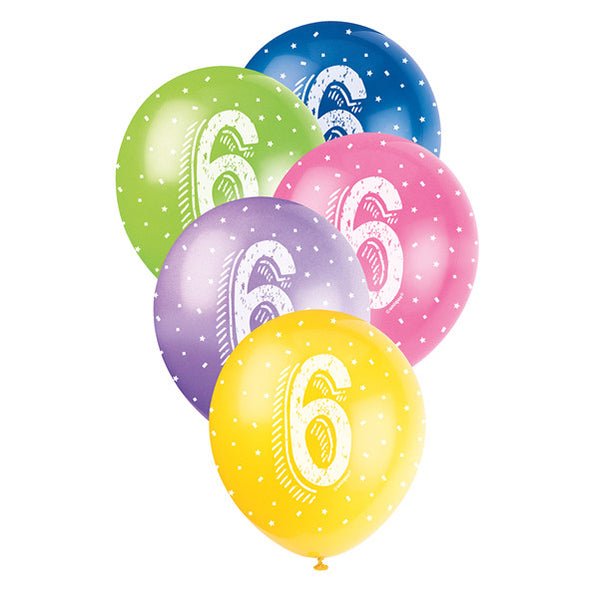 Number "6" Assorted Colour Pearl Balloons 30cm (Pack of 5) - The Party Marketplace