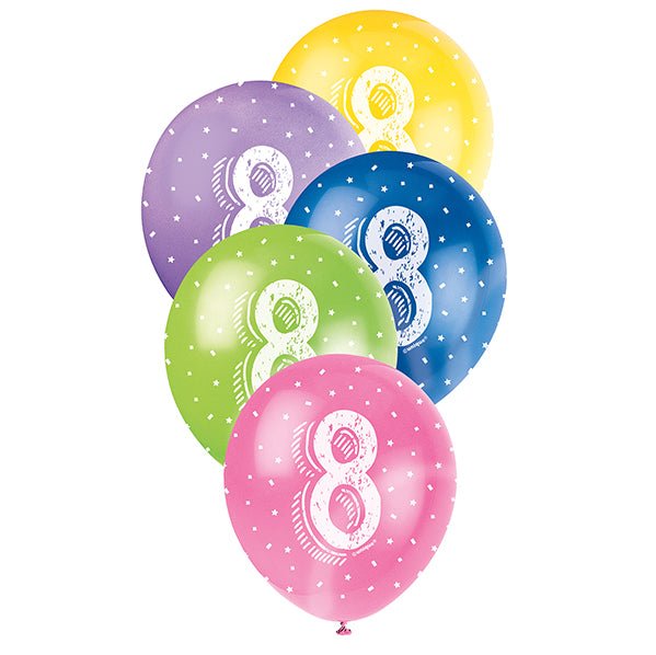 Number "8" Assorted Colour Pearl Balloons 30cm (Pack of 5) - The Party Marketplace