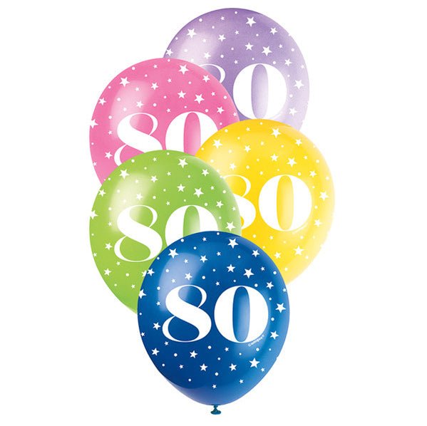 Number "80" Assorted Colour Pearl Balloons 30cm (Pack of 5) - The Party Marketplace