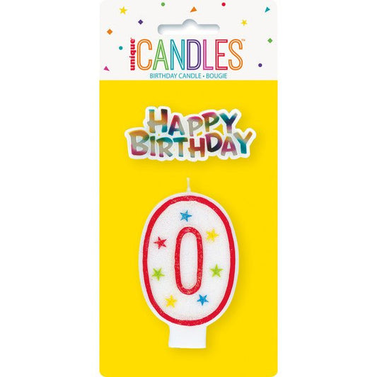 Numeral Candle with Happy Birthday Cake Topper - 0 - The Party Marketplace