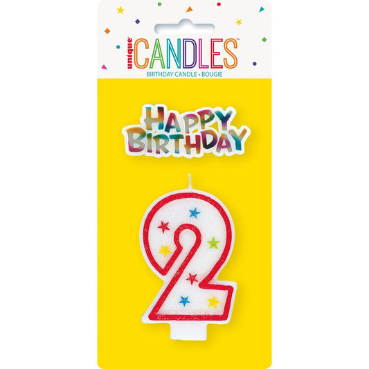 Numeral Candle with Happy Birthday Cake Topper - 2 - The Party Marketplace