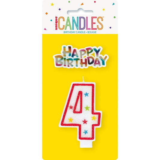 Numeral Candle with Happy Birthday Cake Topper - 4 - The Party Marketplace
