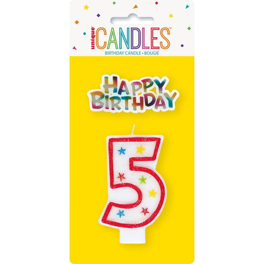 Numeral Candle with Happy Birthday Cake Topper - 5 - The Party Marketplace