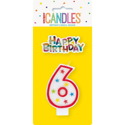 Numeral Candle with Happy Birthday Cake Topper - 6 - The Party Marketplace