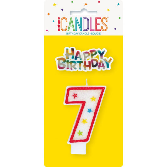Numeral Candle with Happy Birthday Cake Topper - 7 - The Party Marketplace