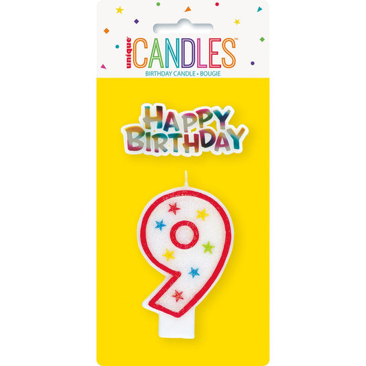Numeral Candle with Happy Birthday Cake Topper - 9 - The Party Marketplace