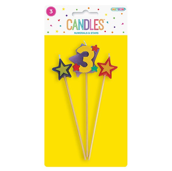 Numeral Pick Candle Set - 3 (3 piece set) - The Party Marketplace