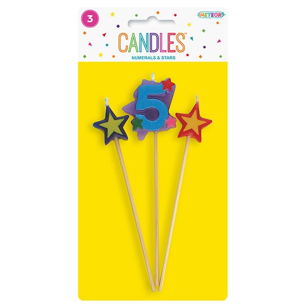 Numeral Pick Candle Set - 5 (3 piece set) - The Party Marketplace
