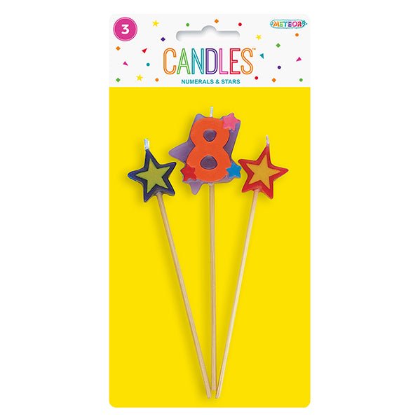 Numeral Pick Candle Set - 8 (3 piece set) - The Party Marketplace