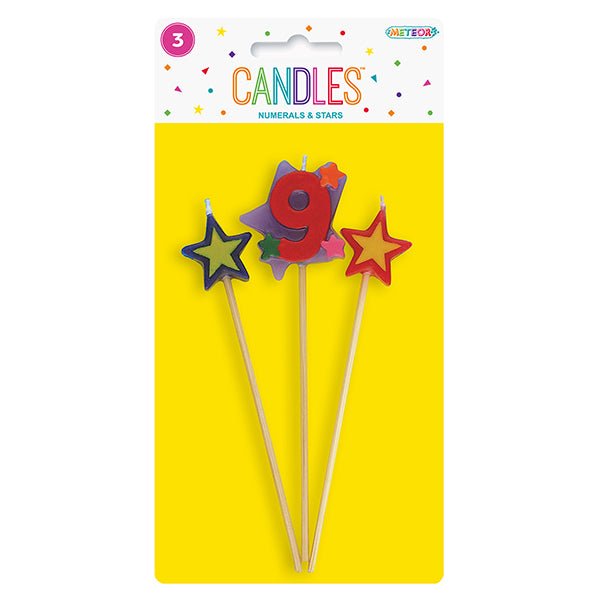 Numeral Pick Candle Set - 9 (3 piece set) - The Party Marketplace