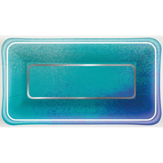 Ocean Scallop Foil Stamped Rectangle Appetizer Paper Plates 23cm (Pack of 8) - The Party Marketplace