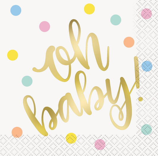 "Oh Baby" Foil Stamped Beverage Napkins (Pack of 16) - The Party Marketplace
