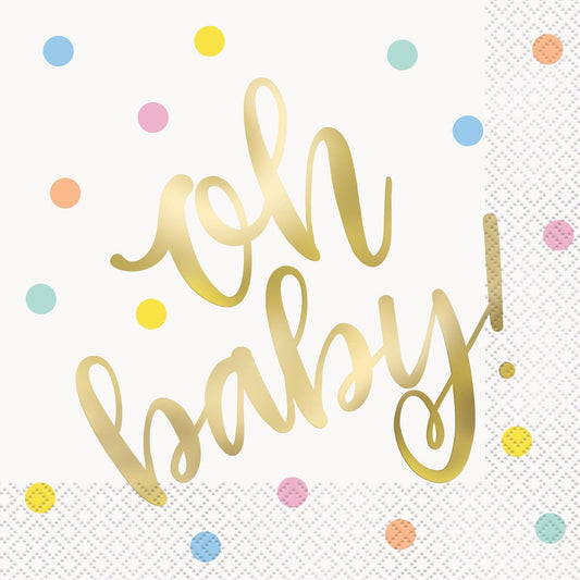 "Oh Baby" Foil Stamped Luncheon Napkins (Pack of 16) - The Party Marketplace