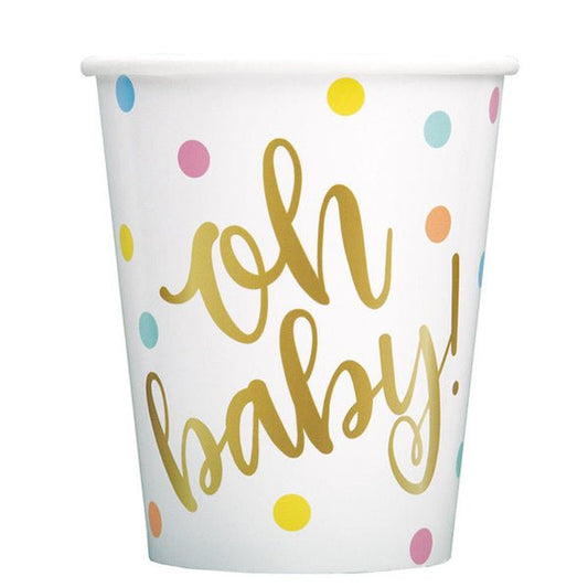 "Oh Baby" Paper Cups 270ml (Pack of 8) - The Party Marketplace