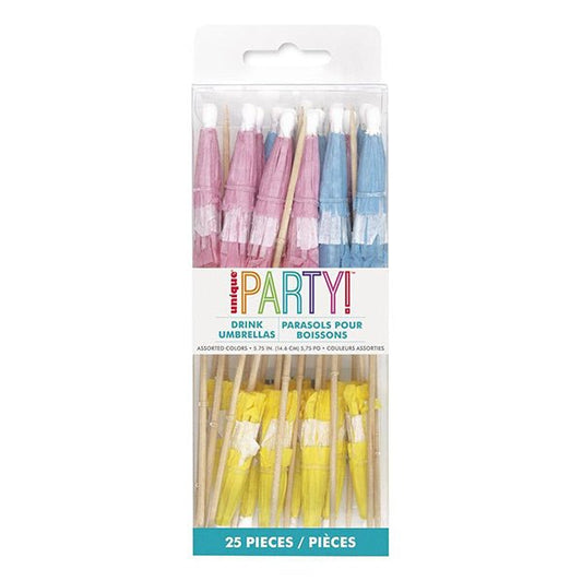 Parasol Picks - Pink, Blue, Yellow Assorted (Pack of 25) - The Party Marketplace