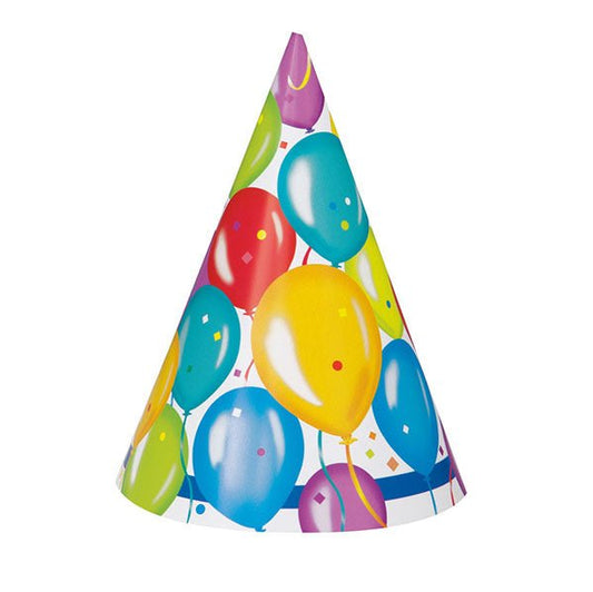 Party Hats - Balloon Birthday (Pack of 8) - The Party Marketplace