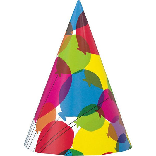Party Hats - Balloons & Rainbow (Pack of 8) - The Party Marketplace