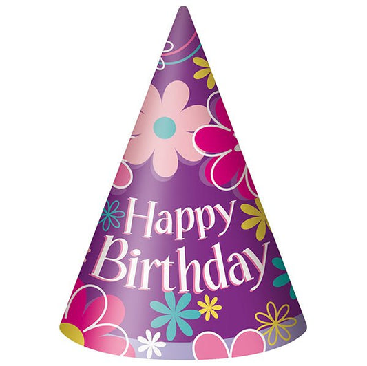 Party Hats - Birthday Blossom (Pack of 8) - The Party Marketplace