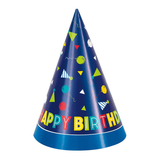 Party Hats - Peppy Birthday "Happy Birthday" (Pack of 8) - The Party Marketplace