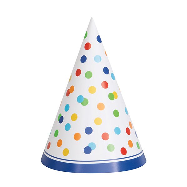 Party Hats - Rainbow Polka Dot (Pack of 8) - The Party Marketplace