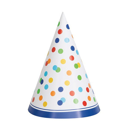 Party Hats - Rainbow Polka Dot (Pack of 8) - The Party Marketplace