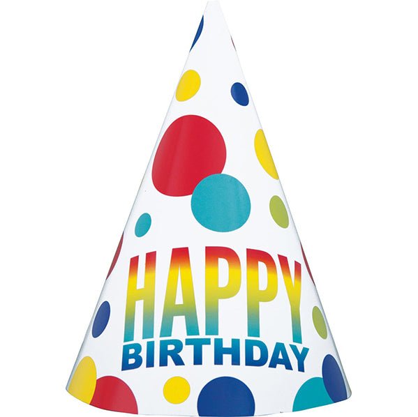 Party Hats - Rainbow Spots (Pack of 8) - The Party Marketplace