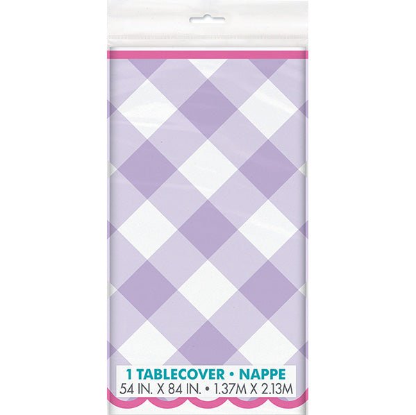 Pastel Gingham Purple Printed Tablecover 137cm x 213cm - The Party Marketplace