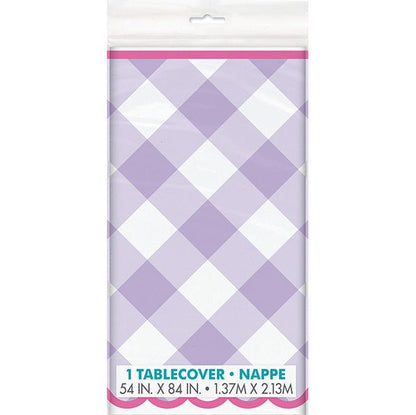 Pastel Gingham Purple Printed Tablecover 137cm x 213cm - The Party Marketplace