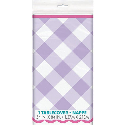 Pastel Gingham Purple Printed Tablecover 137cm x 213cm - The Party Marketplace