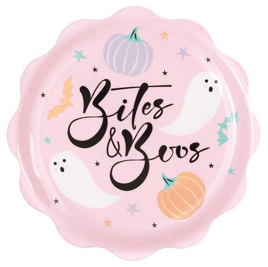 Pastel Hauntings "Bites & Boos" Scalloped Edge Reusable Plastic Serving Tray - The Party Marketplace
