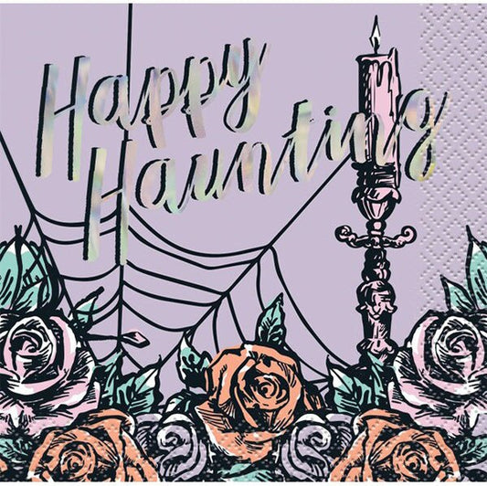 Pastel Hauntings "Happy Halloween" Foil Stamped Beverage Napkins (Pack of 16) - The Party Marketplace
