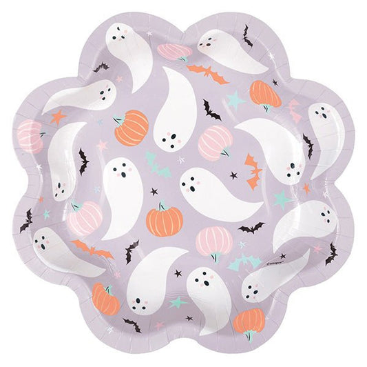 Pastel Hauntings Scalloped Edge Foil Stamped Paper Plates 21cm (Pack of 8) - The Party Marketplace
