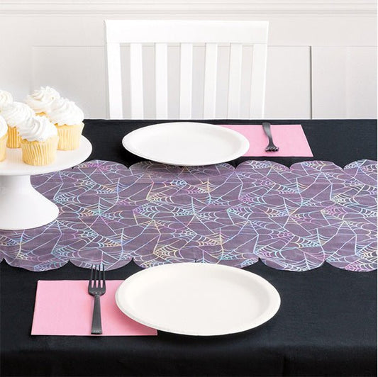 Pastel Hauntings Spiderweb Pink Table Runner (2.2m x 45cm) - The Party Marketplace