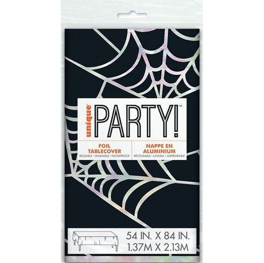 Pastel Hauntings Spiderweb Printed Foil Tablecover 137cm x 213cm - The Party Marketplace