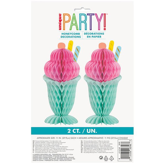 Pastel Ice Cream Centrepiece Honeycomb Decorations (Pack of 2) - The Party Marketplace