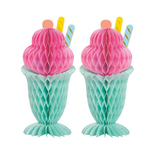 Pastel Ice Cream Centrepiece Honeycomb Decorations (Pack of 2) - The Party Marketplace