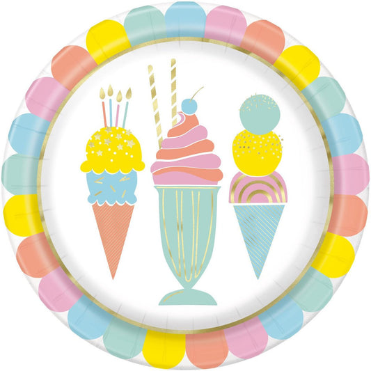 Pastel Ice Cream Paper Plates 23cm (Pack of 8) - The Party Marketplace