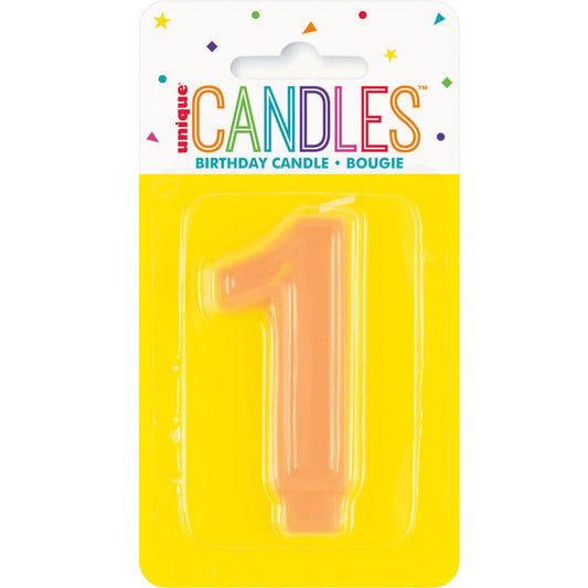 Pastel Orange Numeral Candle - 1 - The Party Marketplace