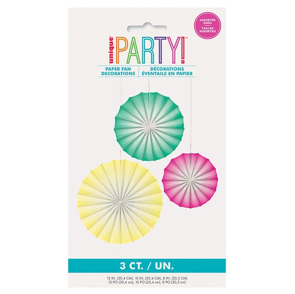 Pastel Paper Fan Decorations - Assorted Colours & Sizes (Pack of 3) - The Party Marketplace
