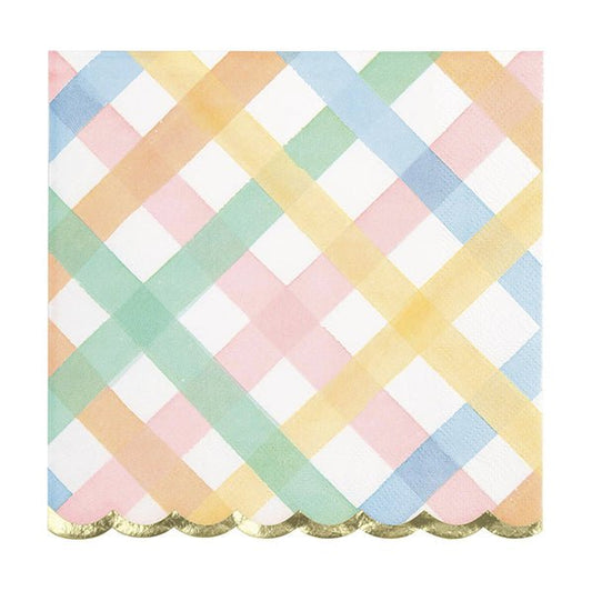Pastel Plaid Foil Stamped Scalloped Luncheon Napkins (Pack of 16) - The Party Marketplace