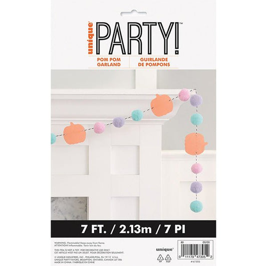 Pastel Pumpkin Felt Pom Pom Garland (2.13m) - The Party Marketplace