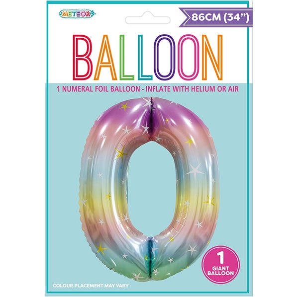 Pastel Rainbow "0" Numeral Foil Balloon (86cm) - The Party Marketplace