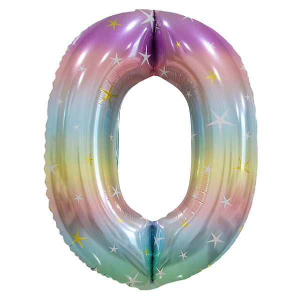Pastel Rainbow "0" Numeral Foil Balloon (86cm) - The Party Marketplace
