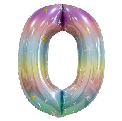 Pastel Rainbow "0" Numeral Foil Balloon (86cm) - The Party Marketplace